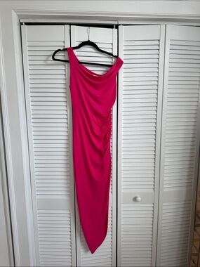 Astr One-Shoulder Hot Pink Draped Gown